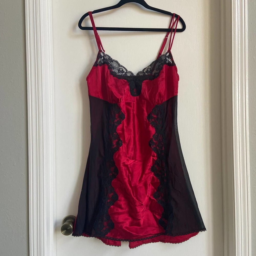 Y2K red lace sheer Slip Nightie 14/16